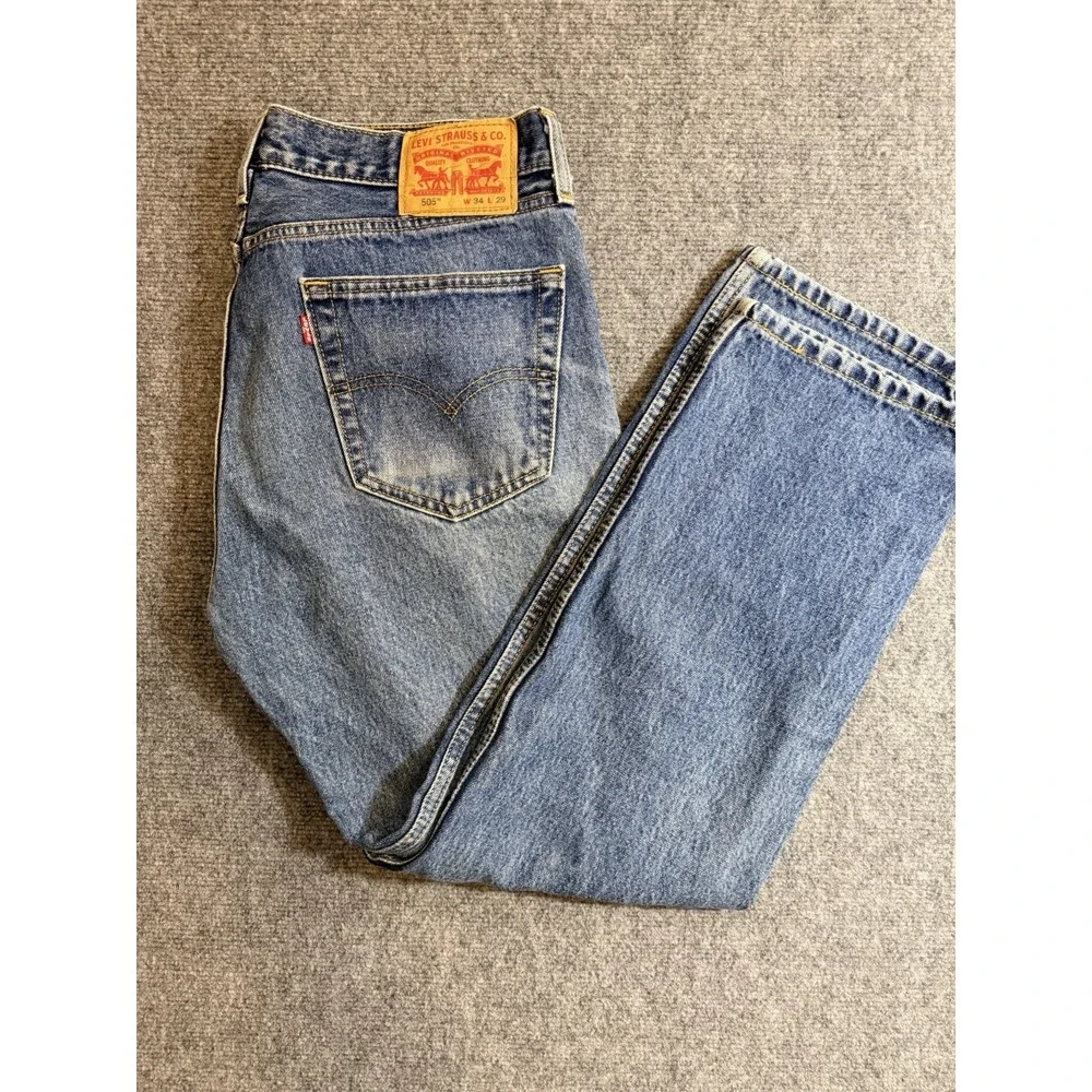 Levis 505 Jeans Mens 34x29‎ Regular Fit Straight Leg Blue Denim Pants